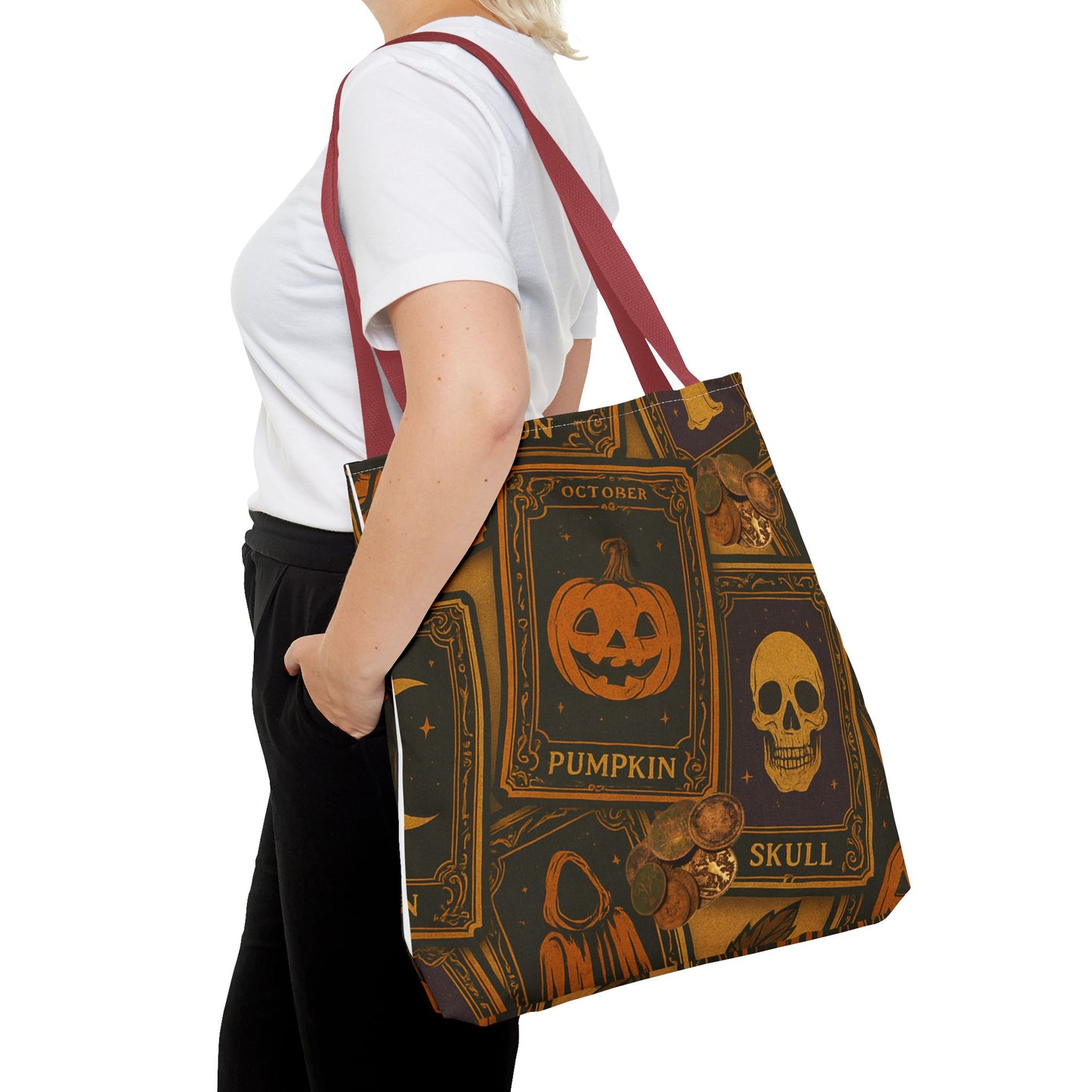 Halloween Tote Bag with Pumpkin and Skull Design - Perfect for Fall Gatherings