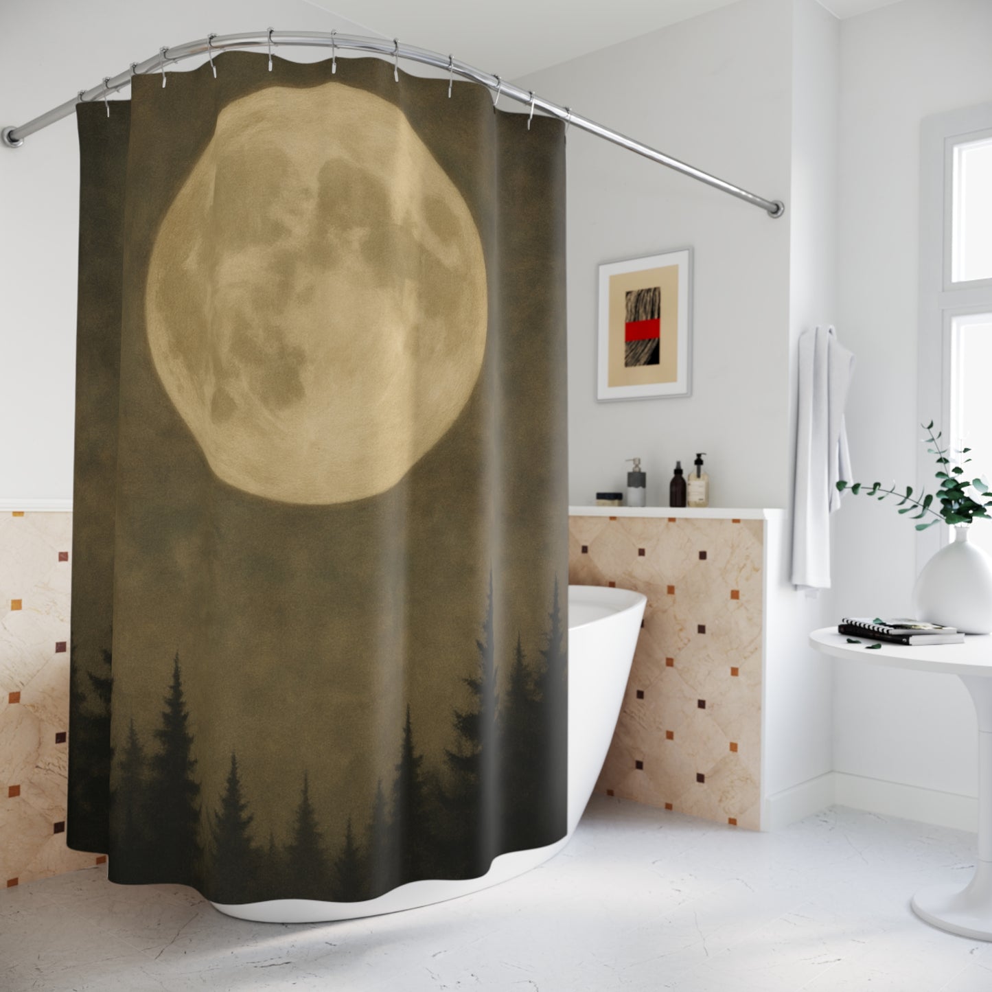 Moonlit Forest Shower Curtain - Cozy Bathroom Decor