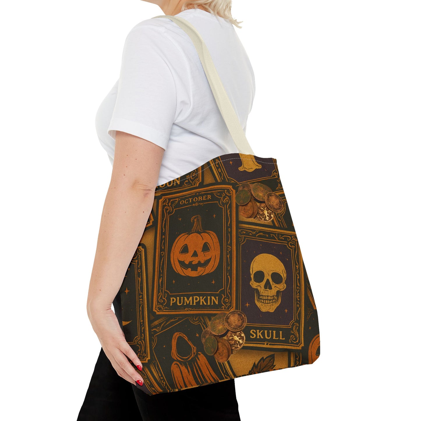 Halloween Tote Bag with Pumpkin and Skull Design - Perfect for Fall Gatherings