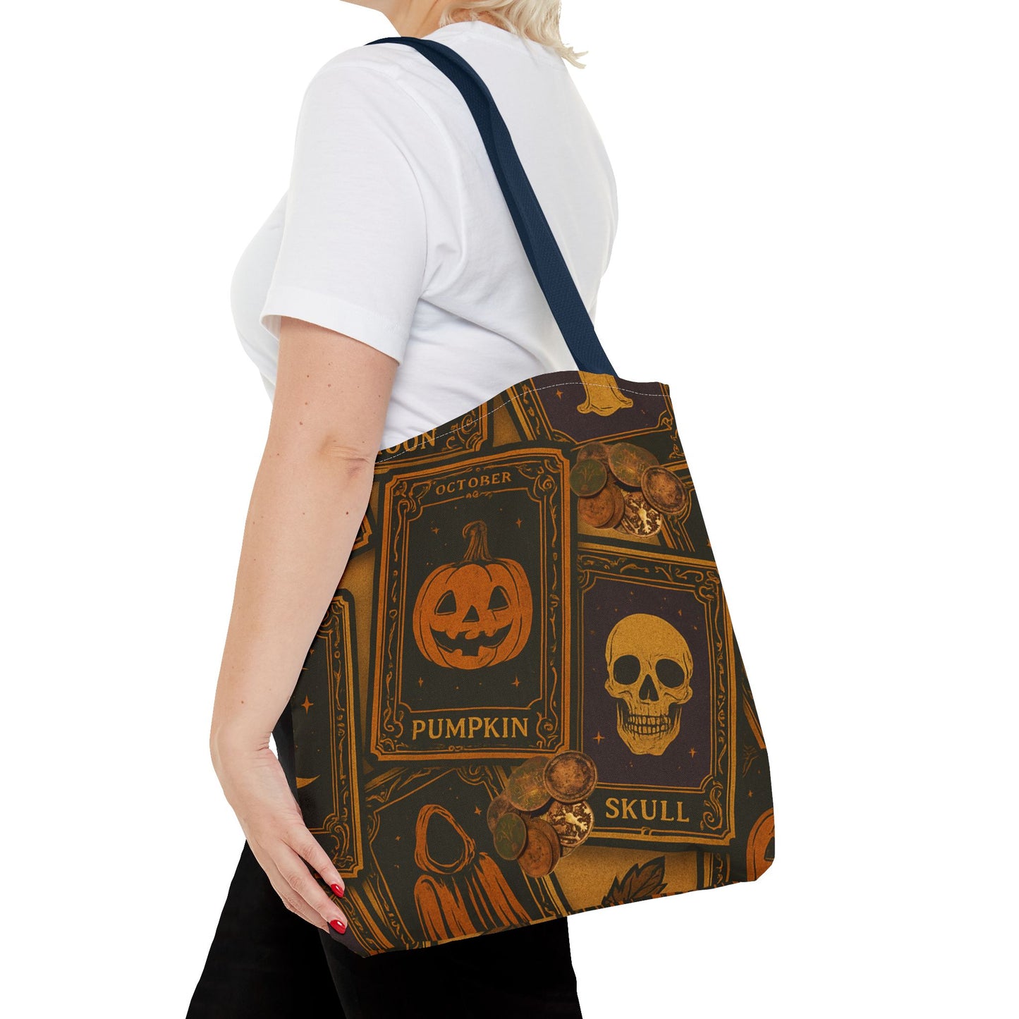Halloween Tote Bag with Pumpkin and Skull Design - Perfect for Fall Gatherings