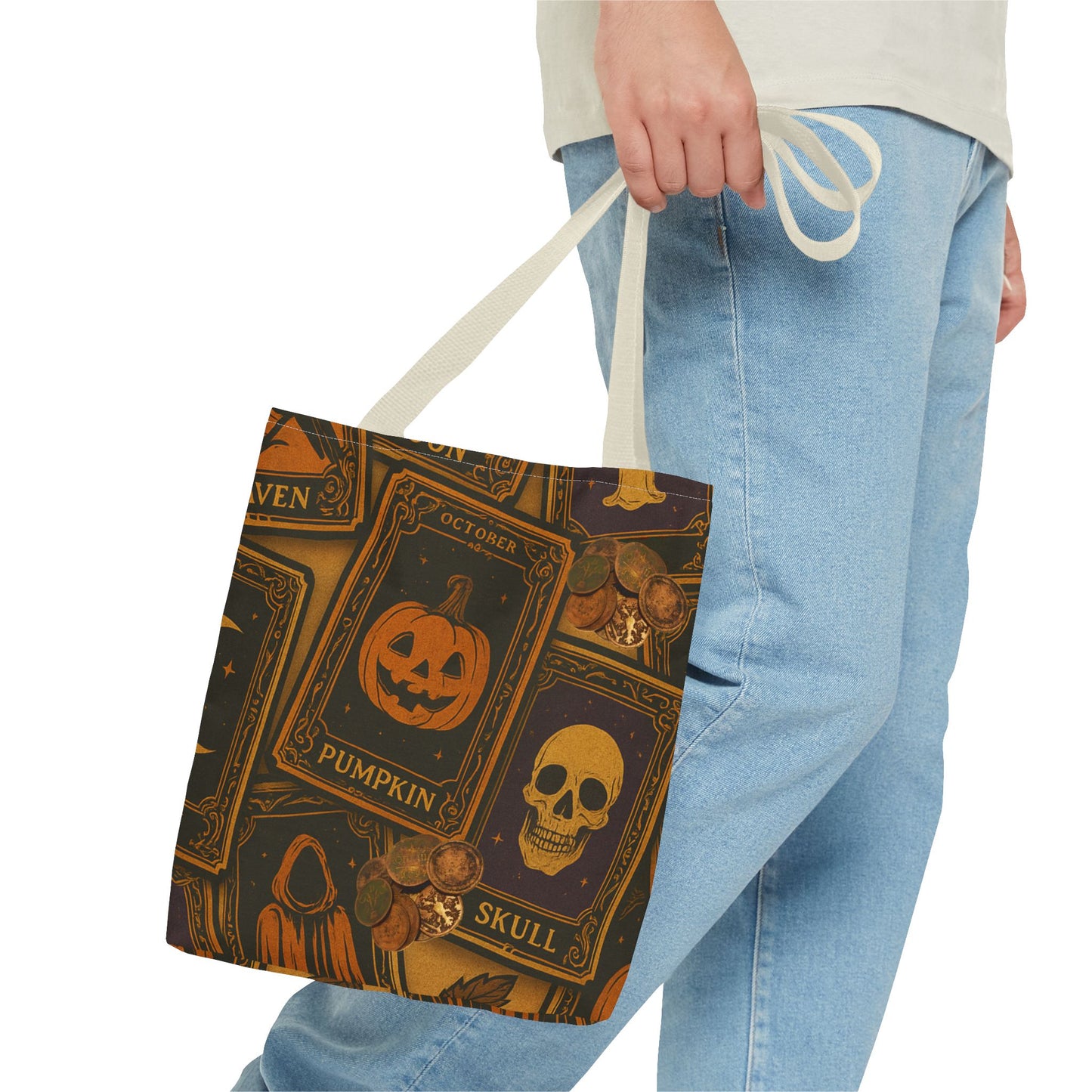 Halloween Tote Bag with Pumpkin and Skull Design - Perfect for Fall Gatherings