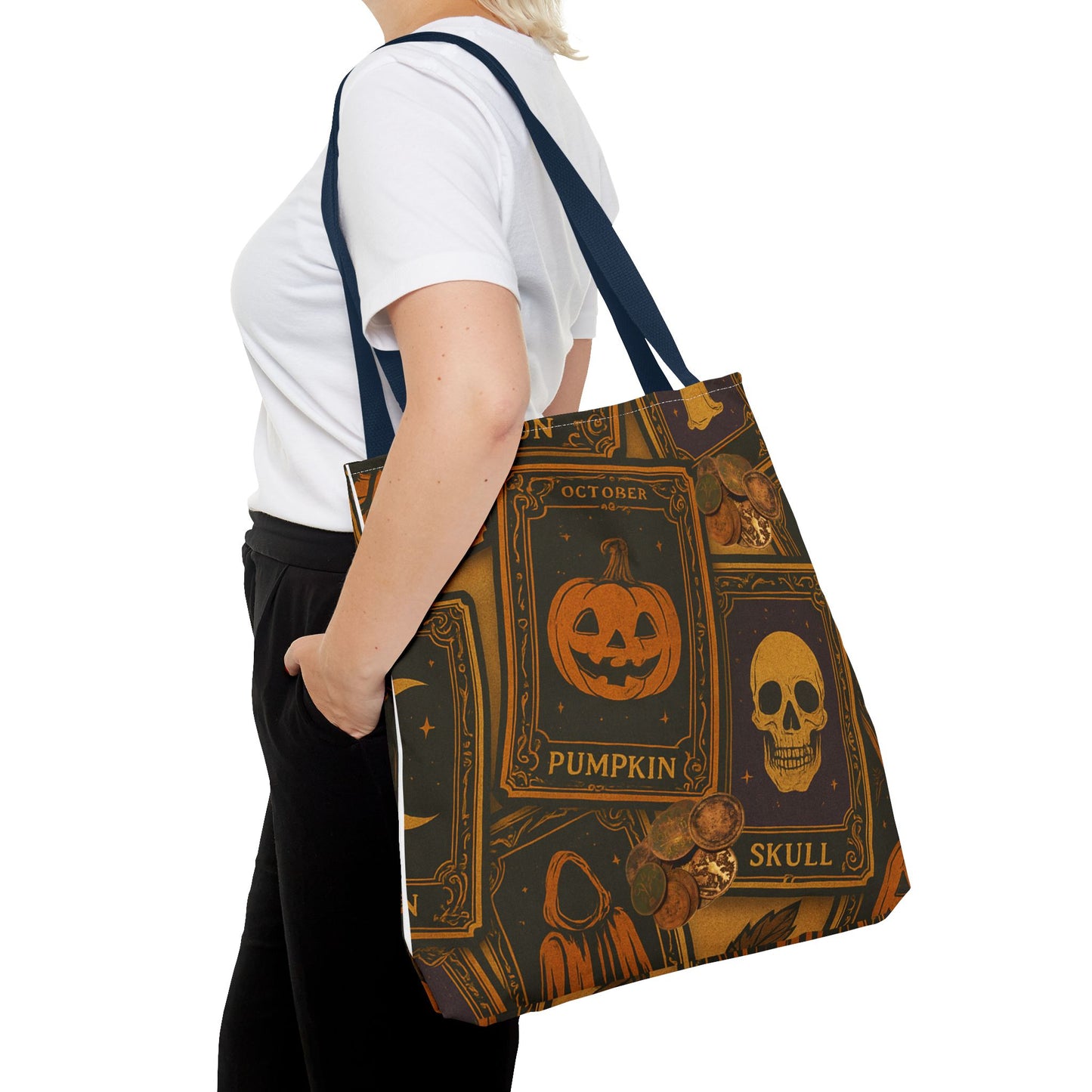 Halloween Tote Bag with Pumpkin and Skull Design - Perfect for Fall Gatherings