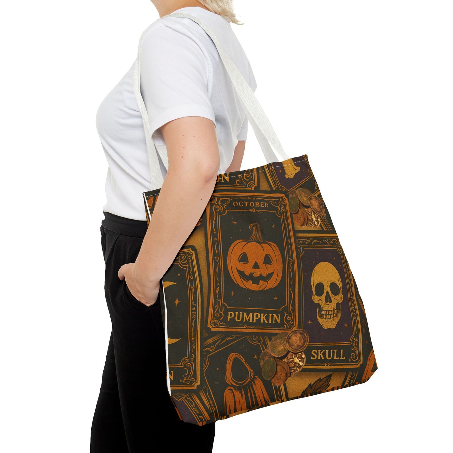 Halloween Tote Bag with Pumpkin and Skull Design - Perfect for Fall Gatherings