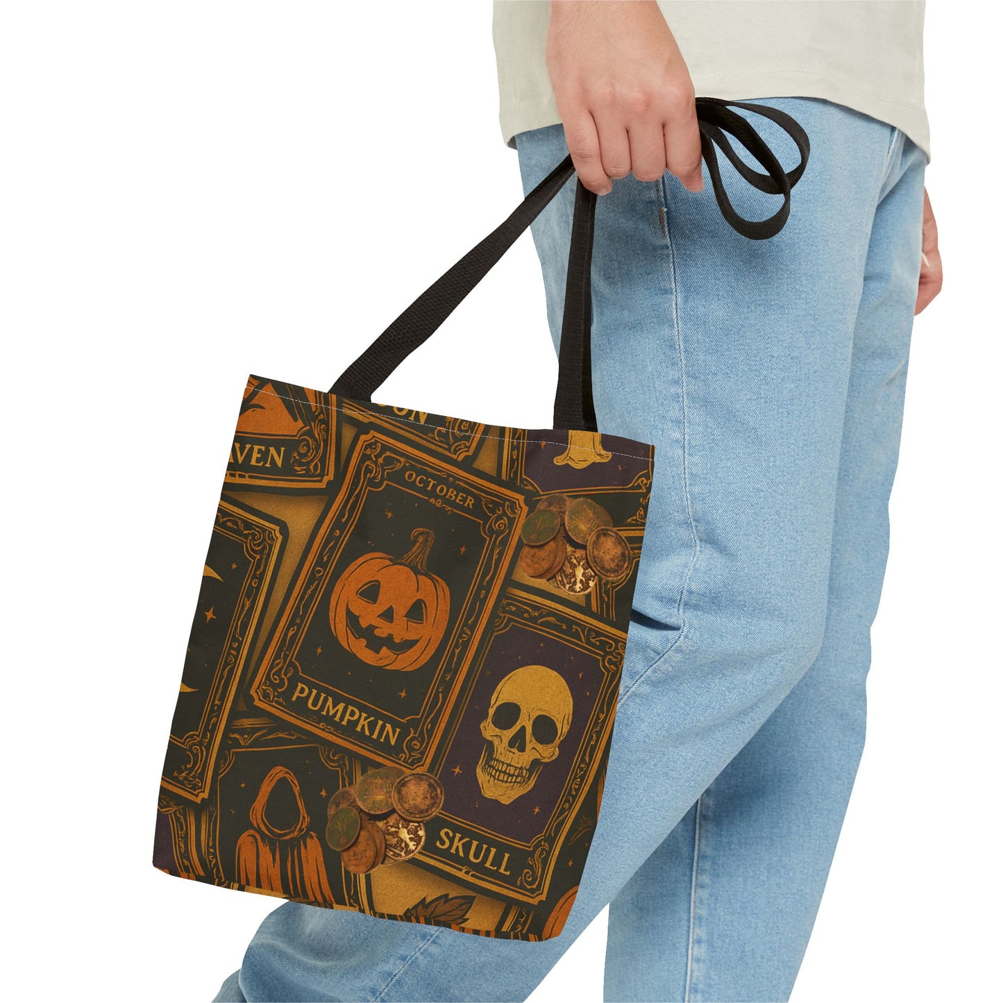 Halloween Tote Bag with Pumpkin and Skull Design - Perfect for Fall Gatherings