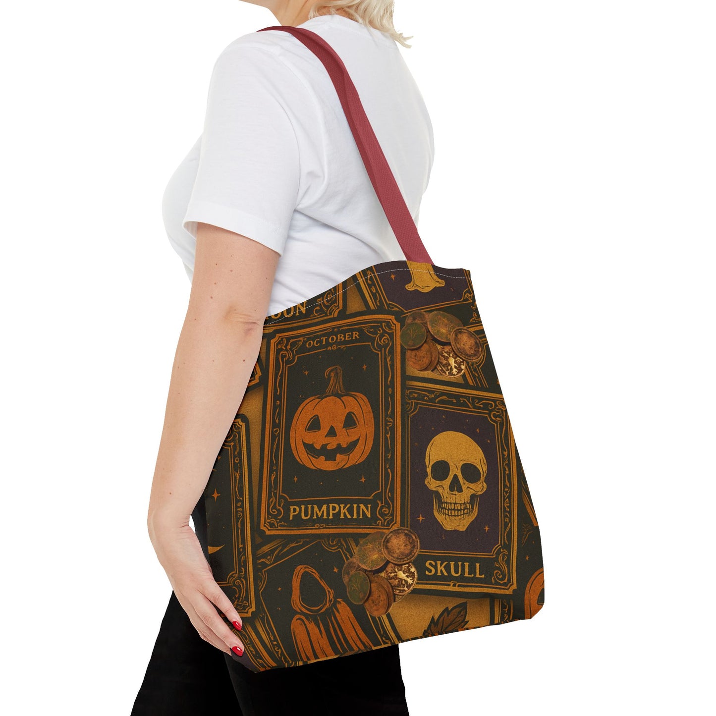 Halloween Tote Bag with Pumpkin and Skull Design - Perfect for Fall Gatherings