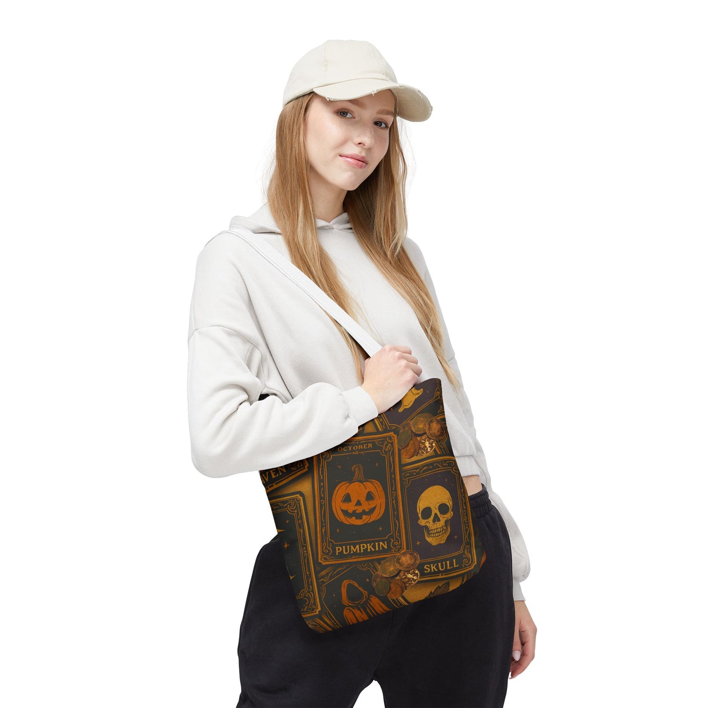 Halloween Tote Bag with Pumpkin and Skull Design - Perfect for Fall Gatherings