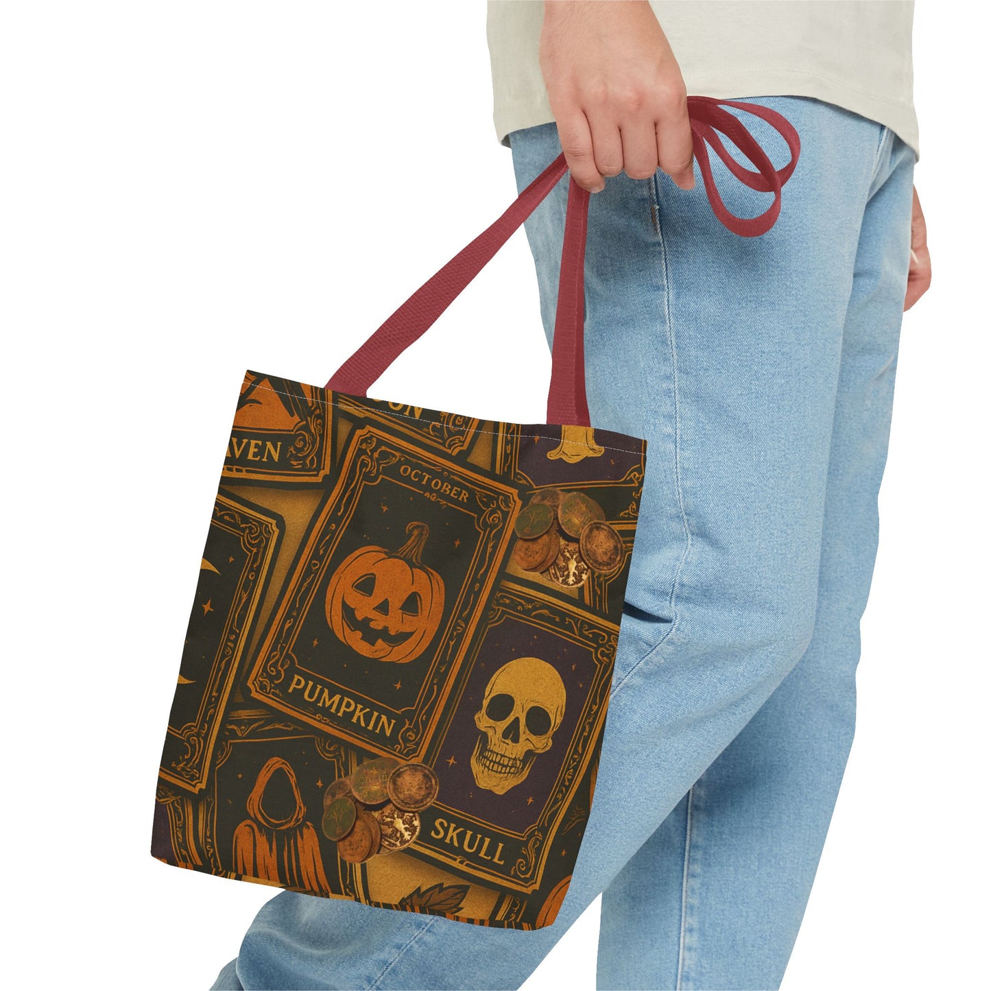 Halloween Tote Bag with Pumpkin and Skull Design - Perfect for Fall Gatherings